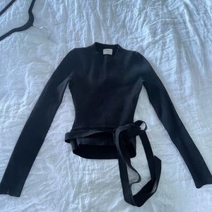 Wilfred black sweater with tie. Slightly cropped